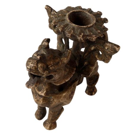 Brass Chinese Foo Dog  Candle Holder